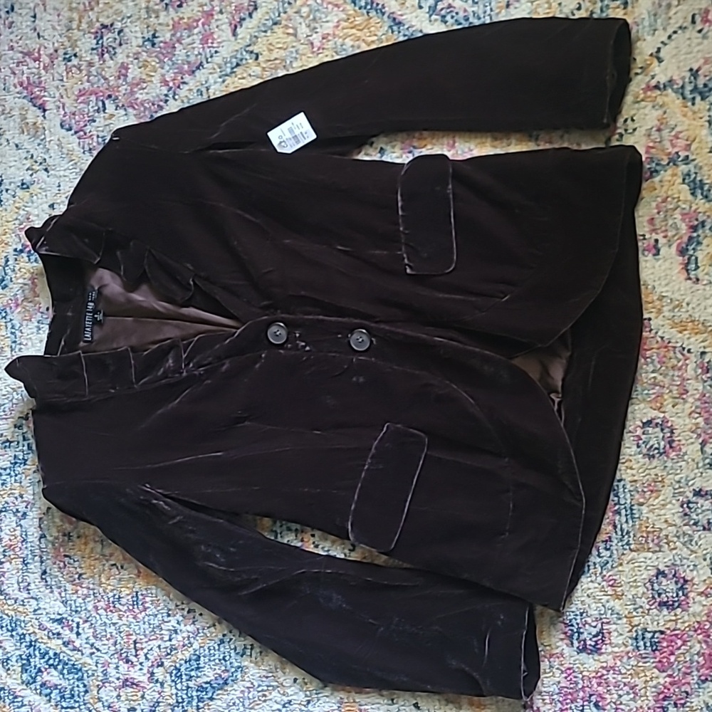 NWT Lafayette 148 New York Crushed Velvet Silk Blend Espresso Blazer Sz 8